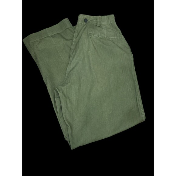 Vintage WWII Military Field Trousers 32x32 Metal Buttons Cotton OD Distressed - Picture 9 of 15